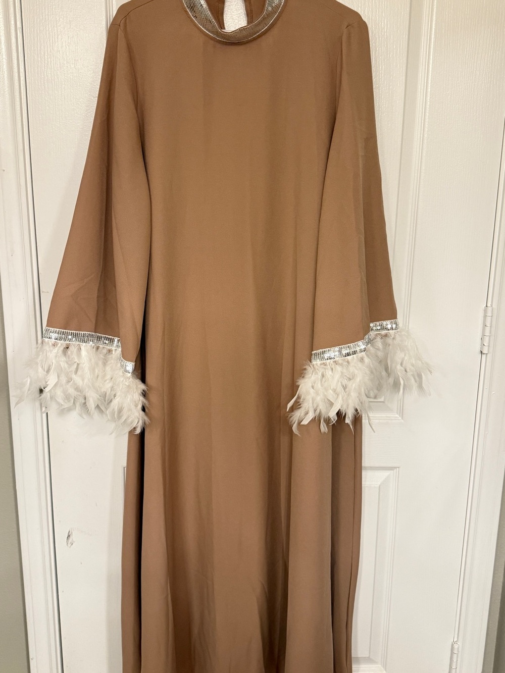 SHEIN Tan Dress with Silver Sequin Trim